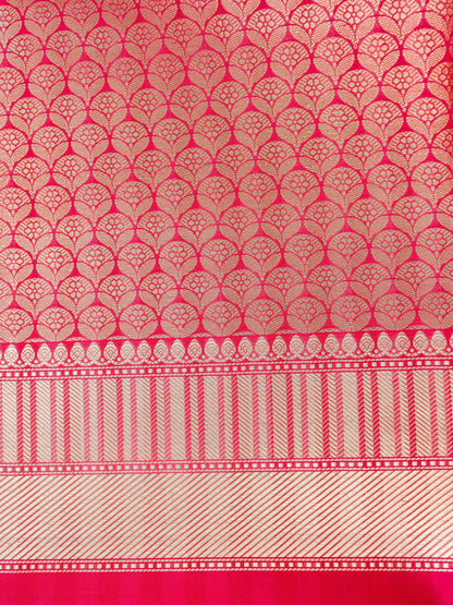 Handwoven Banarasi Katan Silk Double Tani Alfi Boota Saree in Cerise Pink