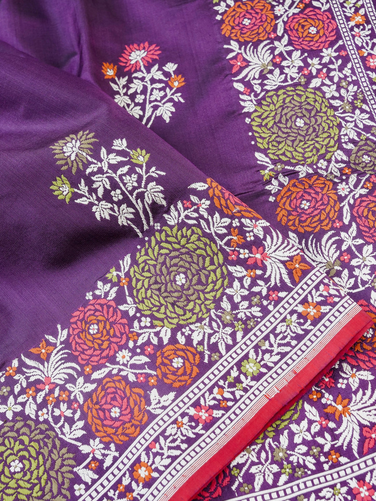 Handwoven Banarasi Katan Silk Kadwa Saree with Floral Border in Purple