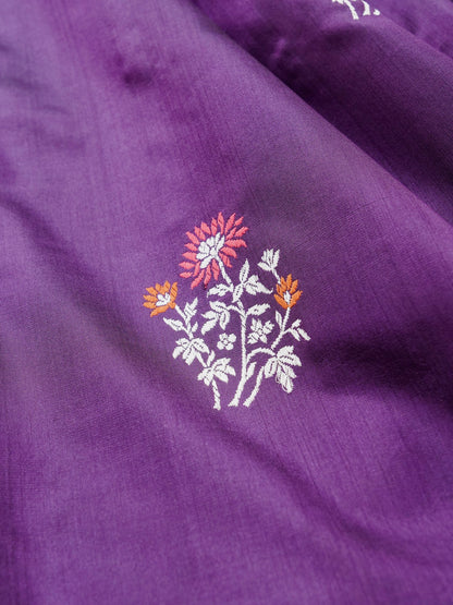 Handwoven Banarasi Katan Silk Kadwa Saree with Floral Border in Purple