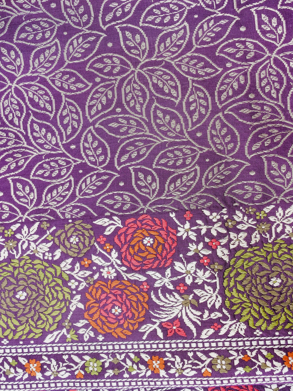 Handwoven Banarasi Katan Silk Kadwa Saree with Floral Border in Purple