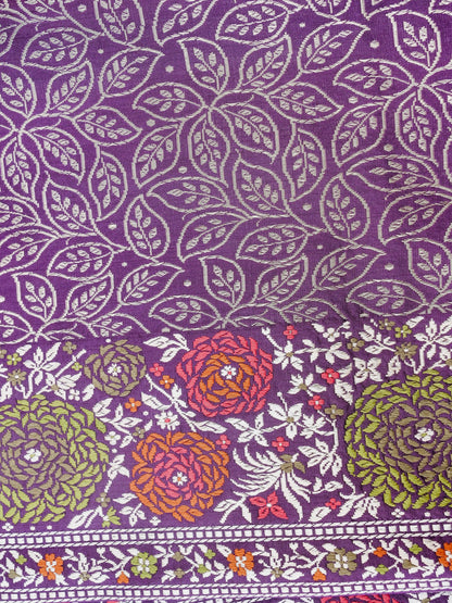 Handwoven Banarasi Katan Silk Kadwa Saree with Floral Border in Purple