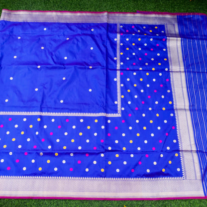 Handwoven Banarasi Katan Silk Polka Dot Booti Saree in Royal Blue