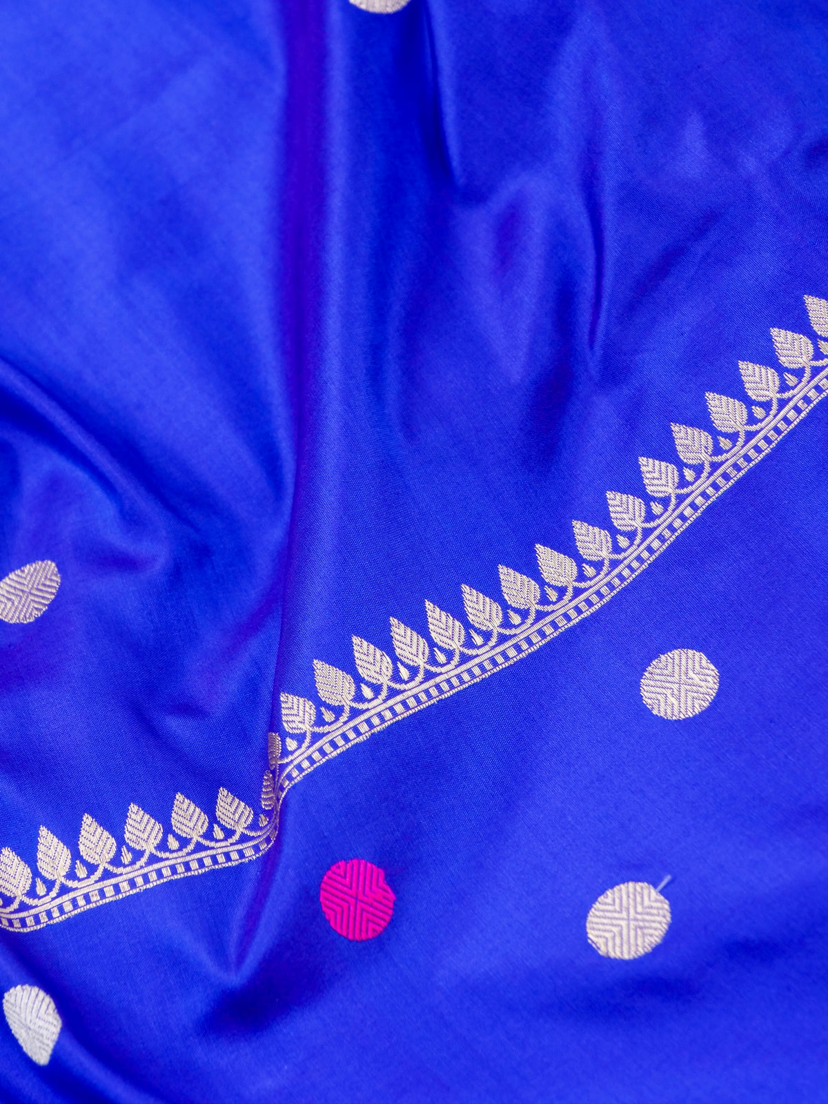 Handwoven Banarasi Katan Silk Polka Dot Booti Saree in Royal Blue