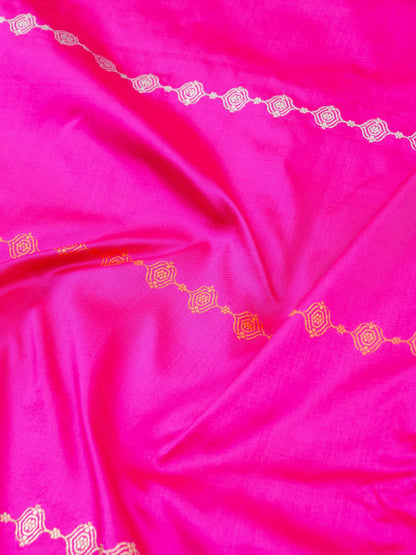 Handwoven Banarasi Katan Silk Kadwa Stripe Saree in Rani Pink
