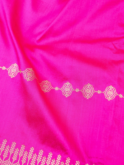 Handwoven Banarasi Katan Silk Kadwa Stripe Saree in Rani Pink