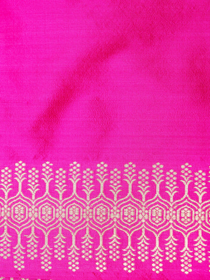 Handwoven Banarasi Katan Silk Kadwa Stripe Saree in Rani Pink