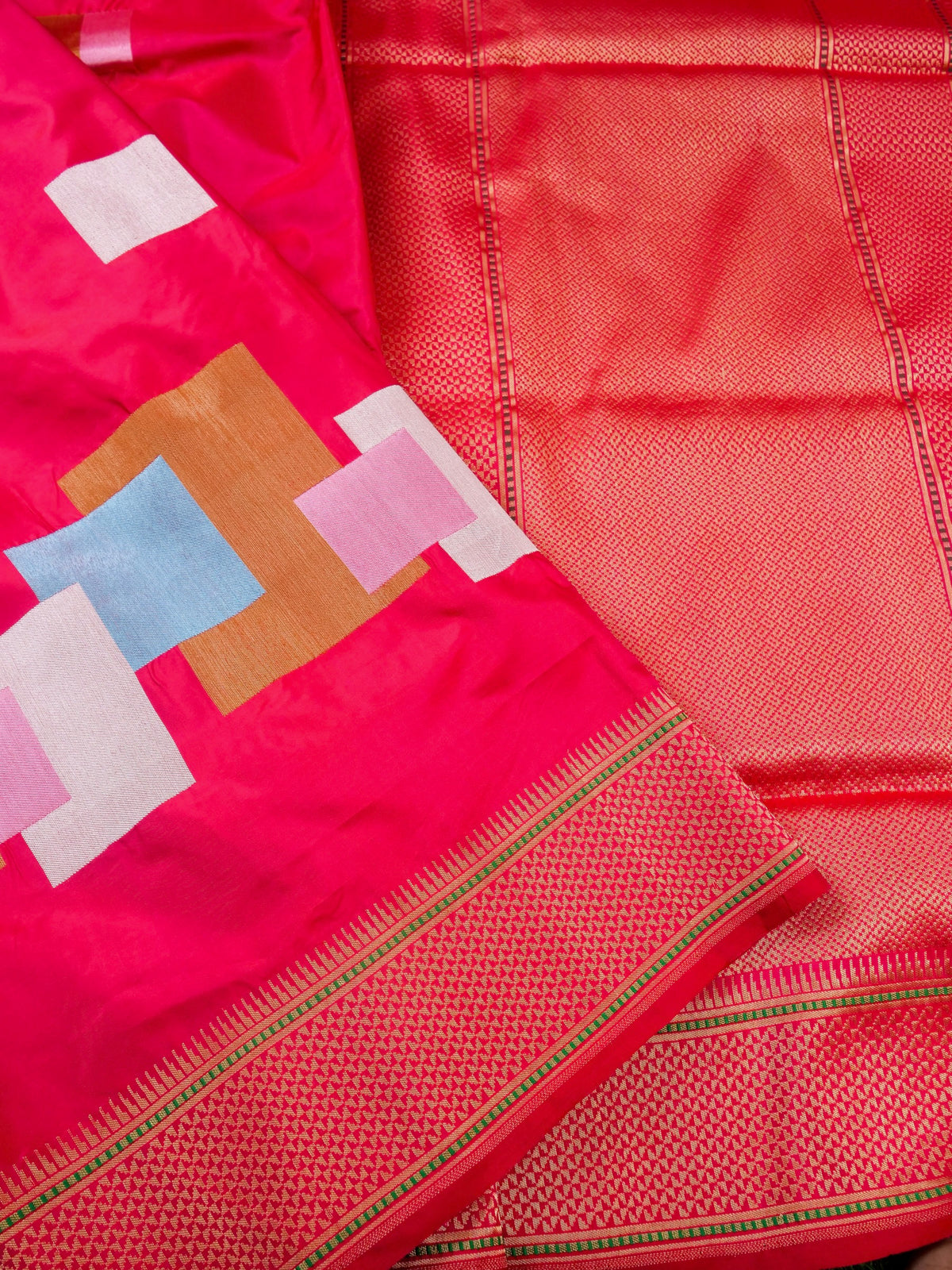 Handwoven Banarasi Katan Silk Double Tani Saree in Cerise Pink