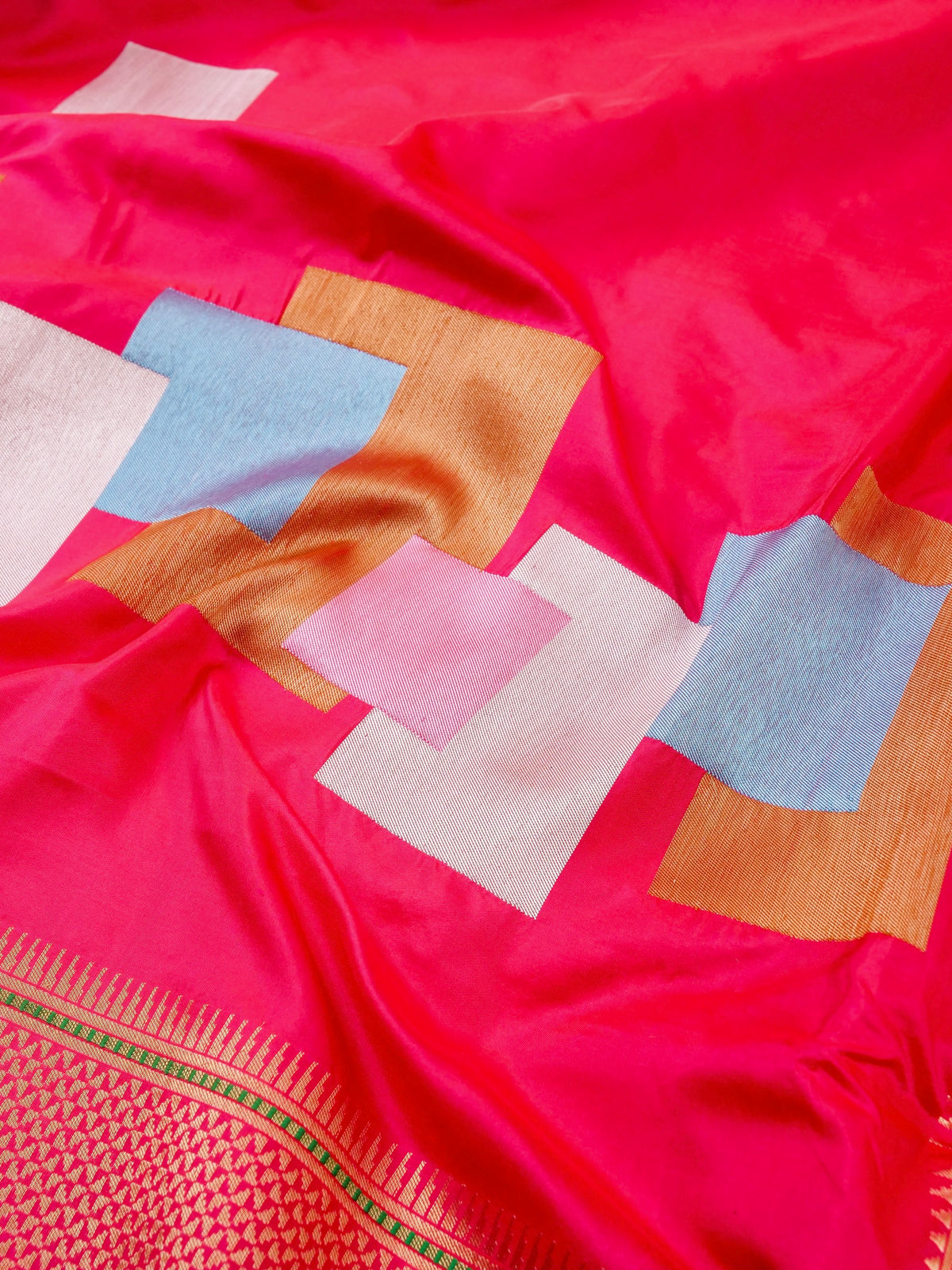 Handwoven Banarasi Katan Silk Double Tani Saree in Cerise Pink