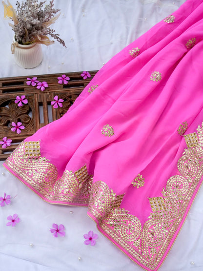 Hand Embroidered Georgette Saree in Pink