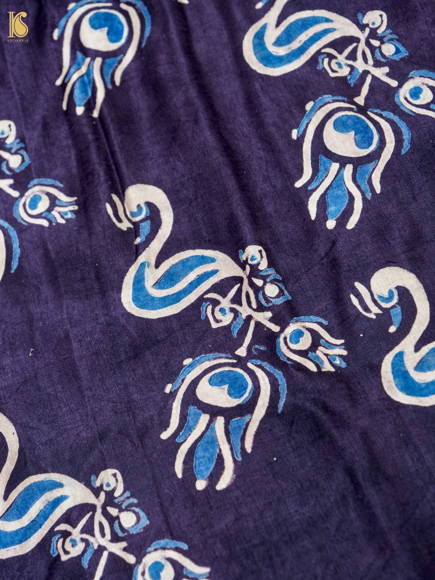 Hand Block Printed Gajji Silk Ajrakh Saree in Black
