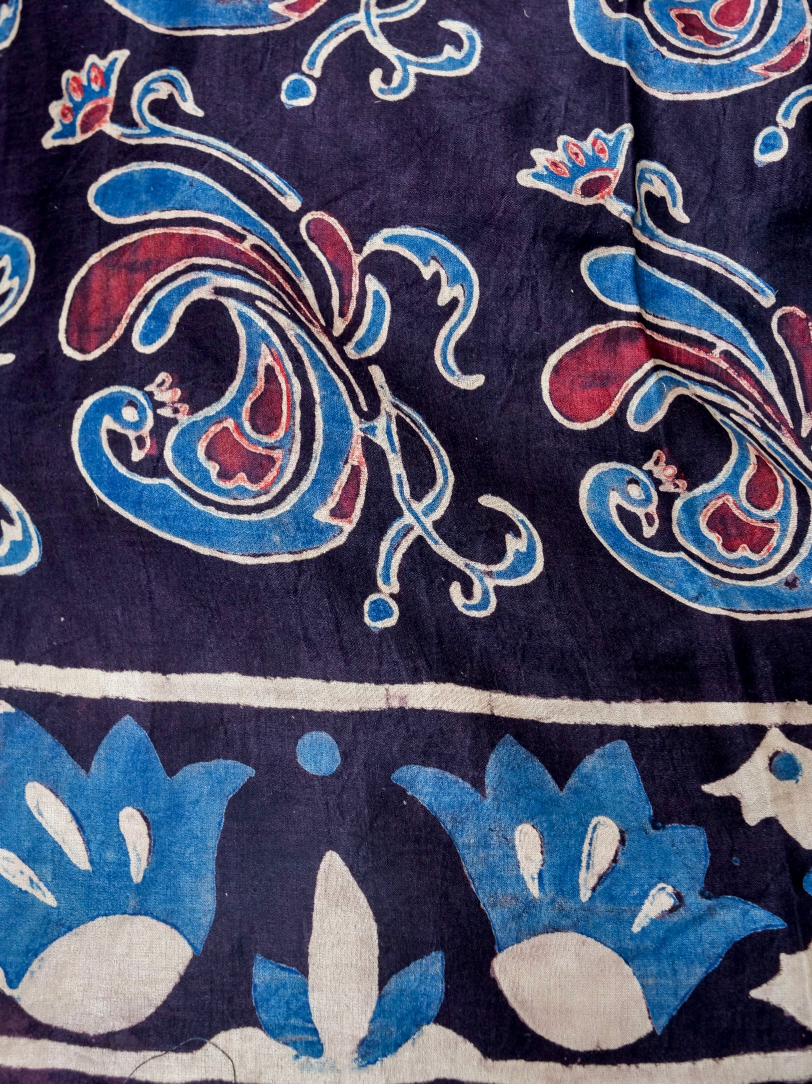 Hand Block Printed Gajji Silk Ajrakh Saree in Black
