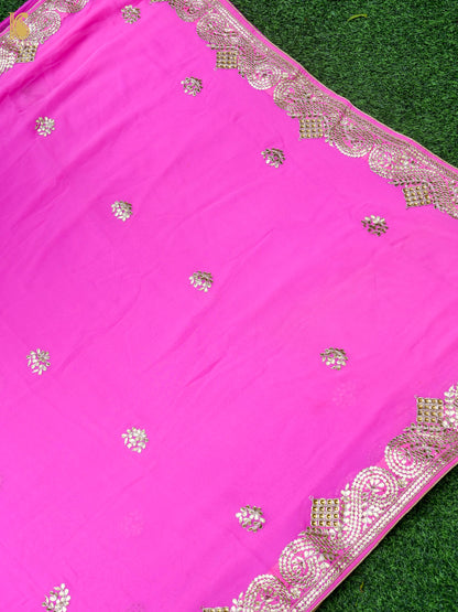 Hand Embroidered Georgette Saree in Pink