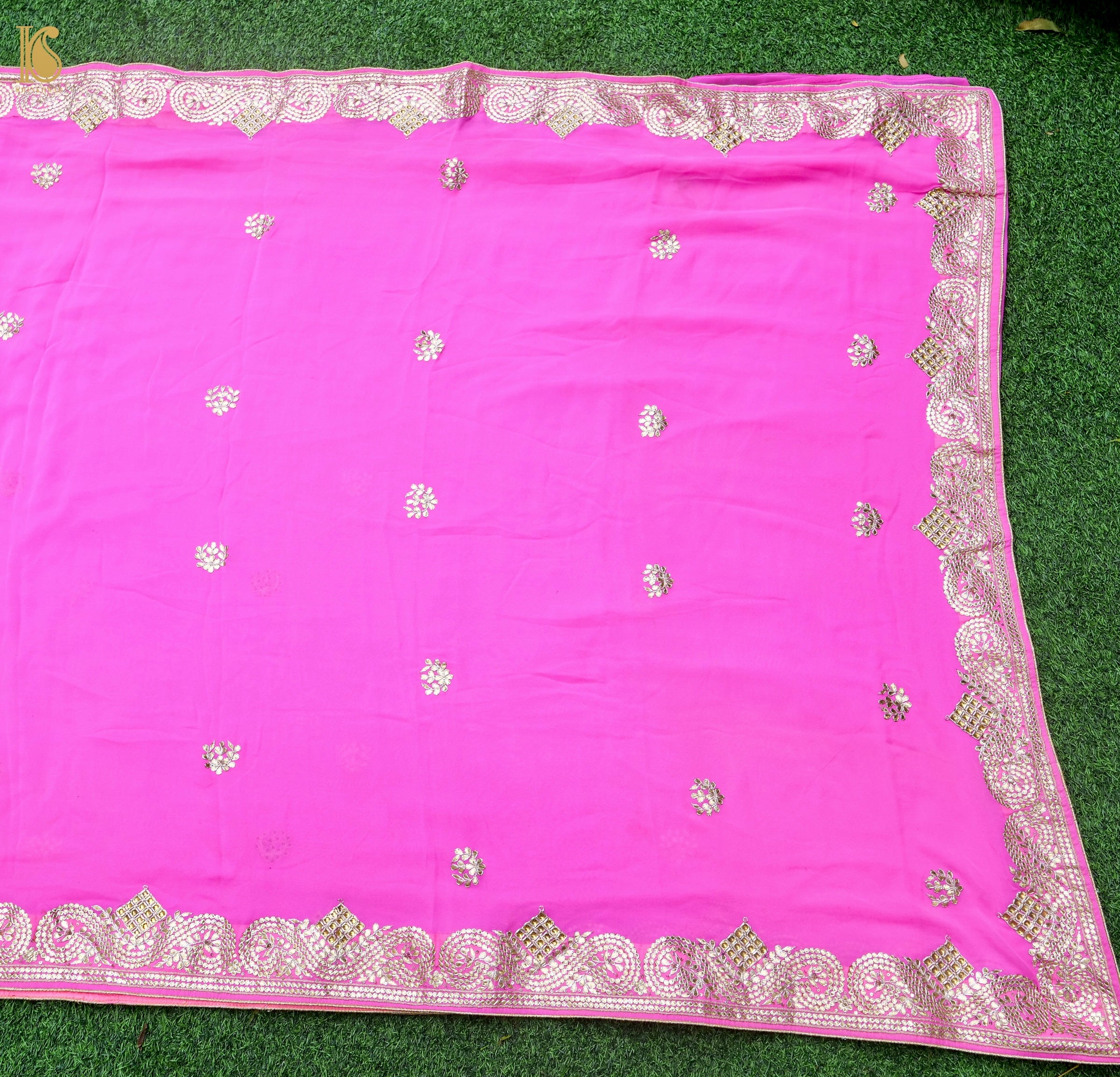Hand Embroidered Georgette Saree in Pink