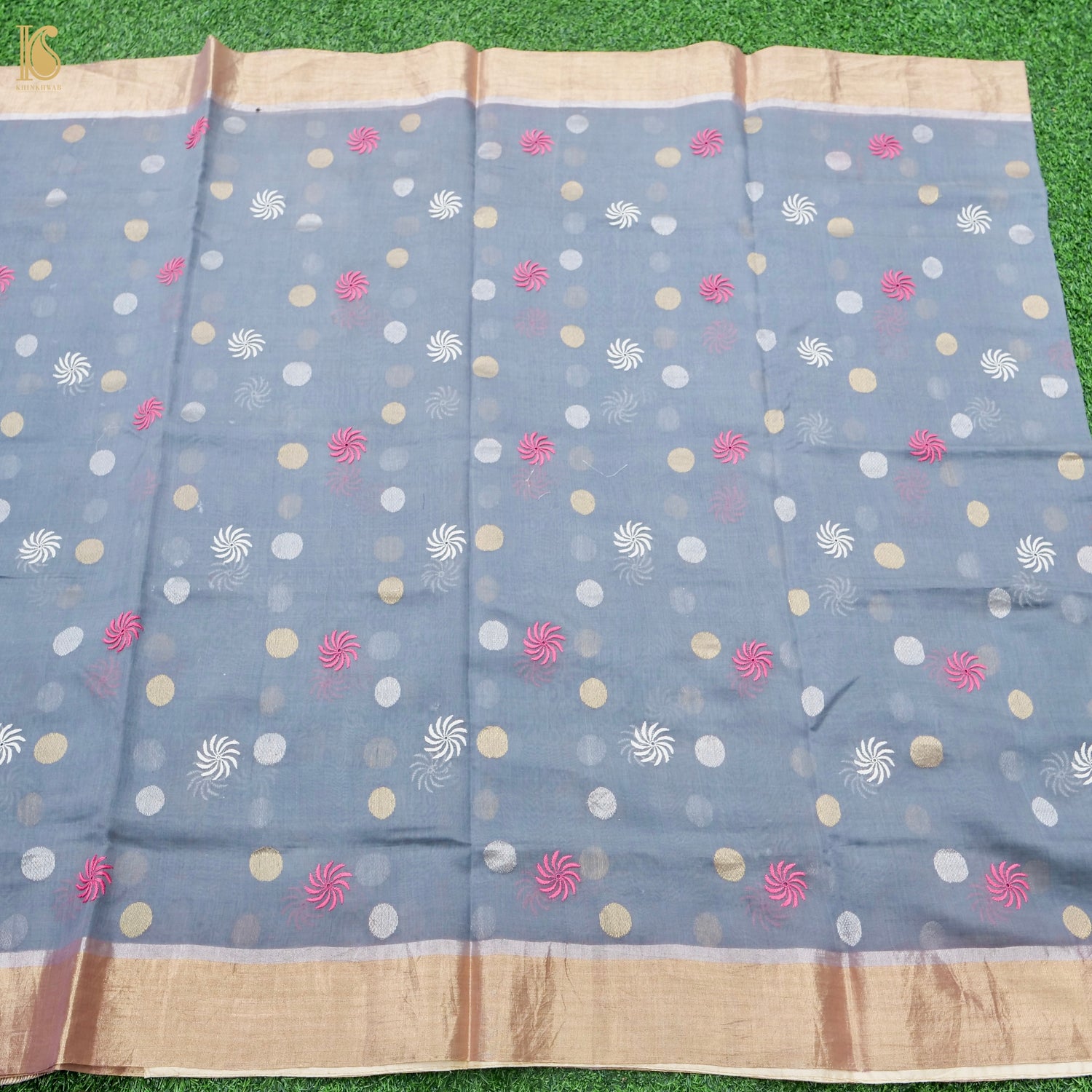 Hand Embroidered Chikankari Chanderi Saree in Grey