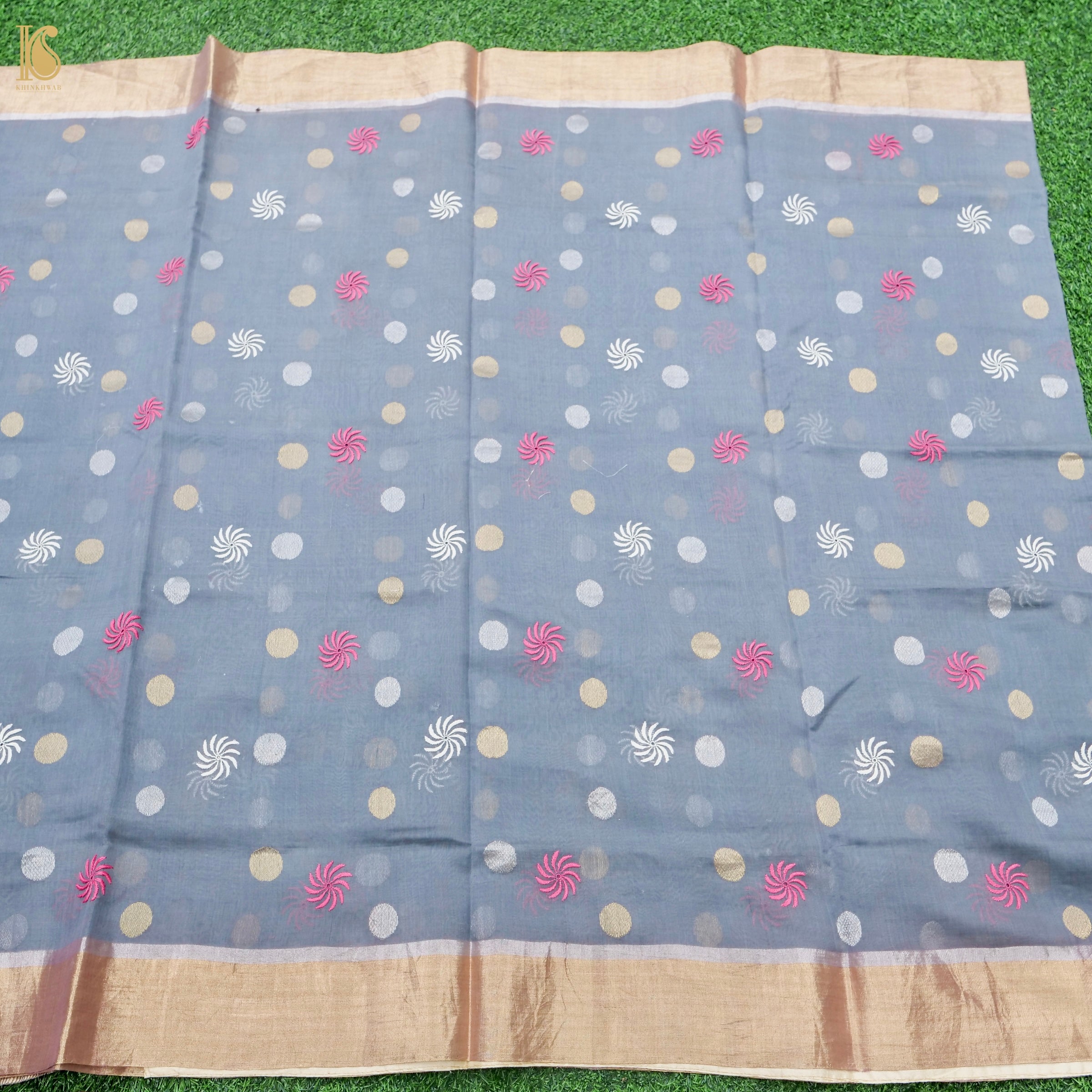 Hand Embroidered Chikankari Chanderi Saree in Grey