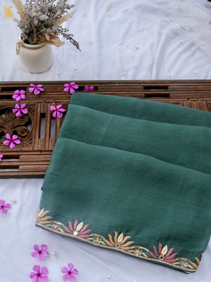 Georgette Organza Embroidery Saree in Green