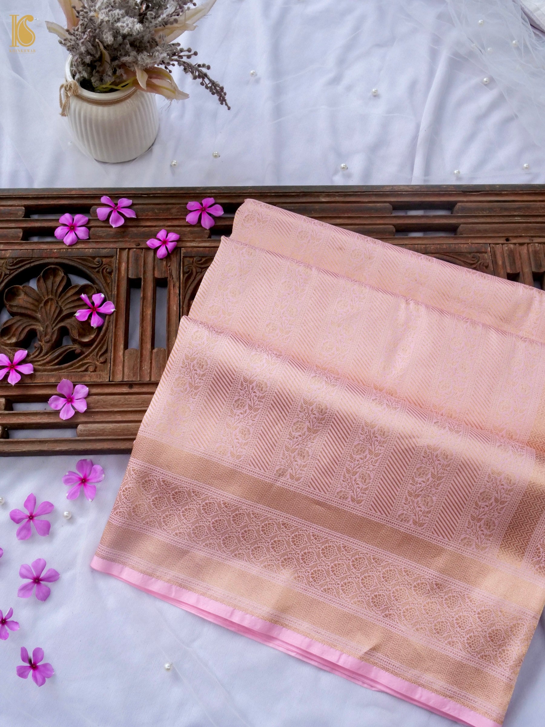 Handloom Banarasi Katan Brocade Saree in Blush Pink