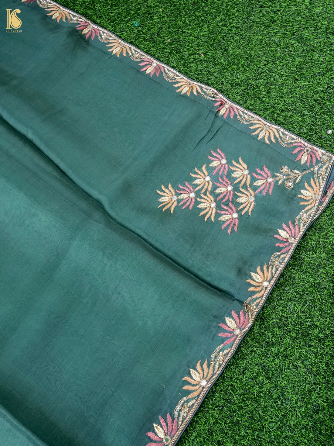 Georgette Organza Embroidery Saree in Green