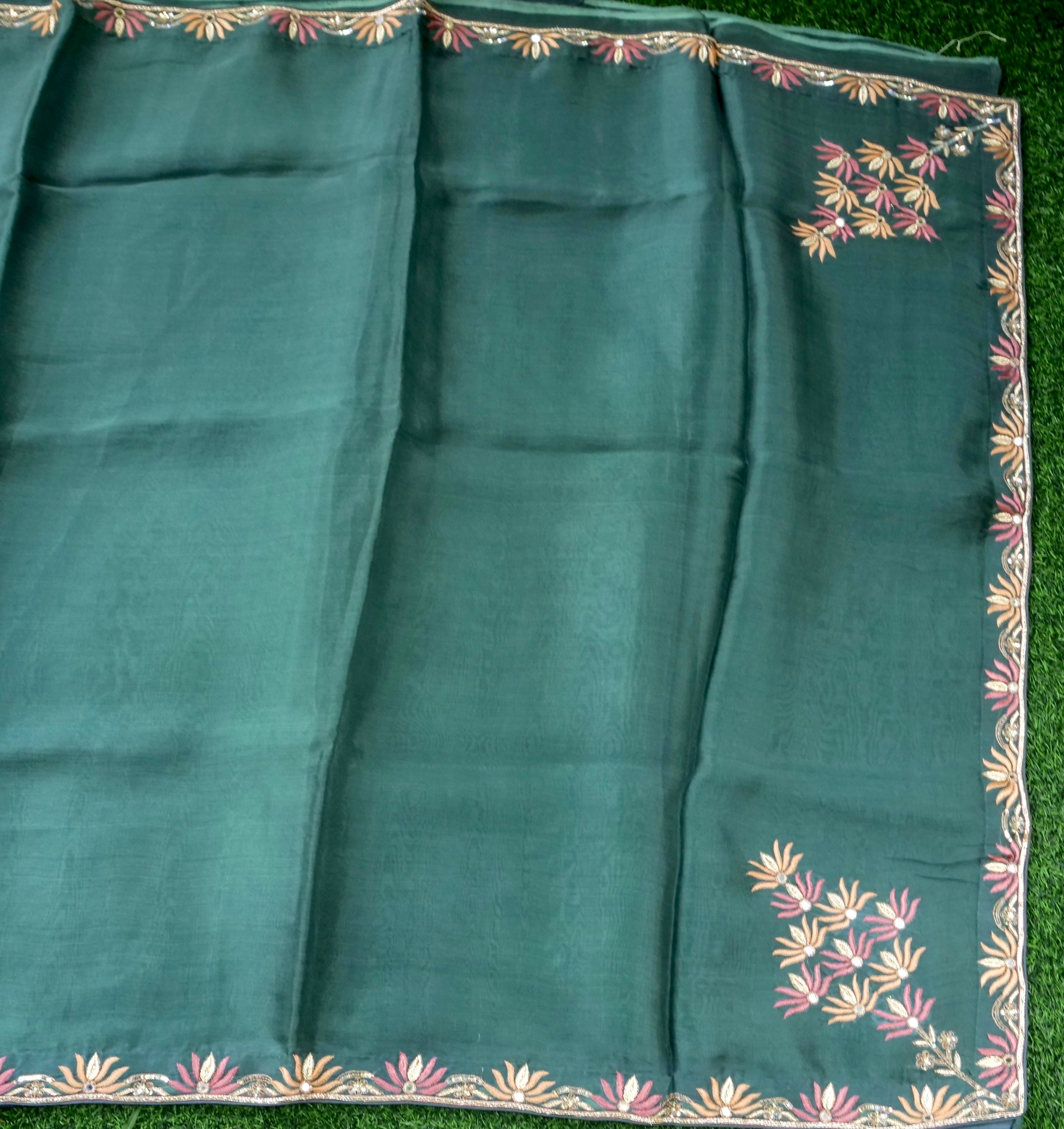 Georgette Organza Embroidery Saree in Green