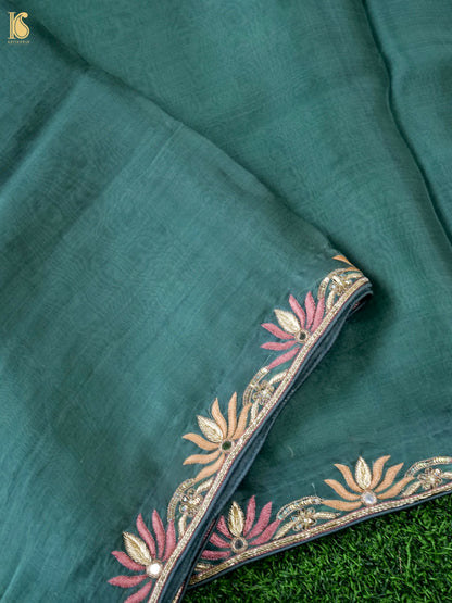 Georgette Organza Embroidery Saree in Green