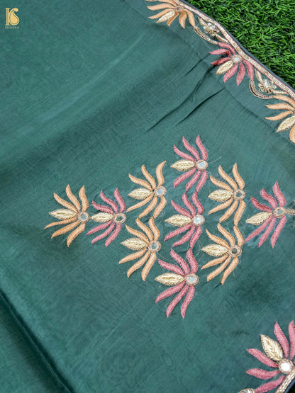 Georgette Organza Embroidery Saree in Green