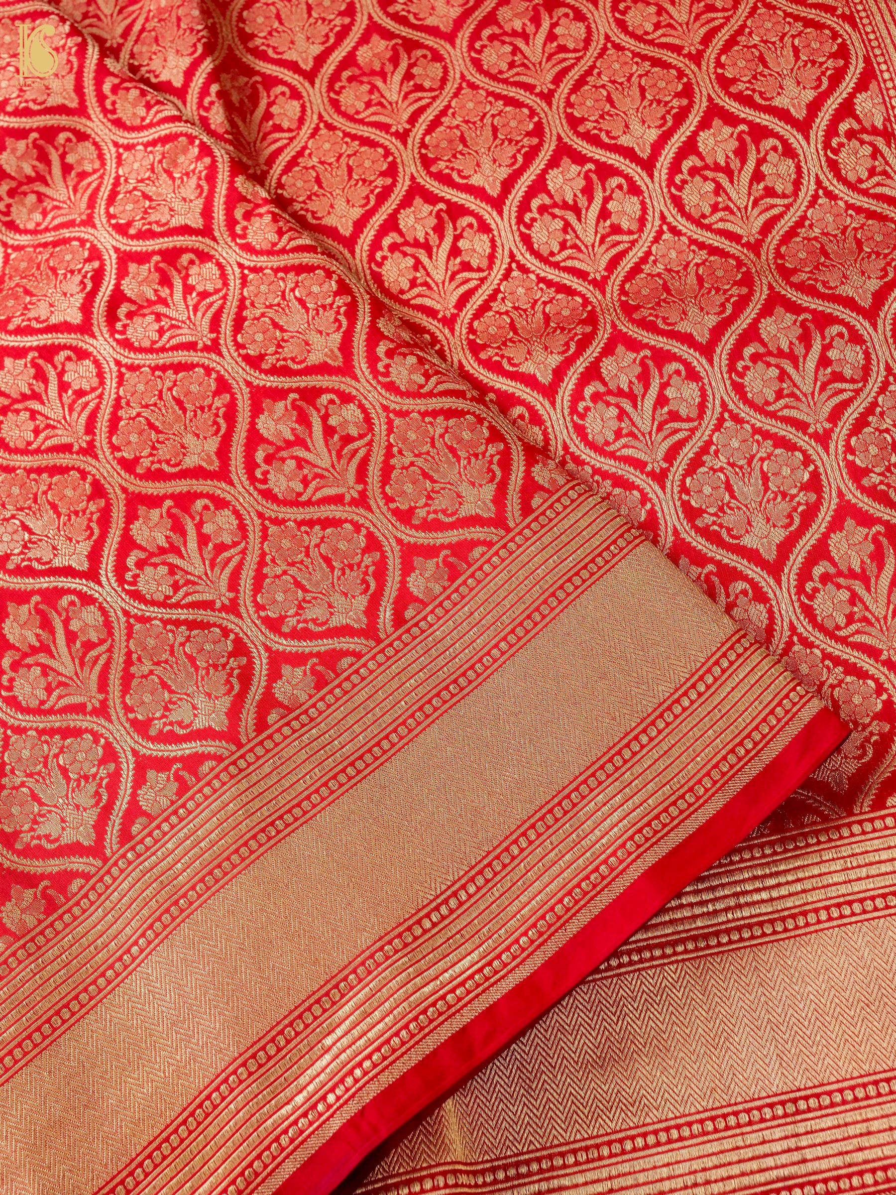 Handwoven Banarasi Zari Tanchoi Silk Saree in Red