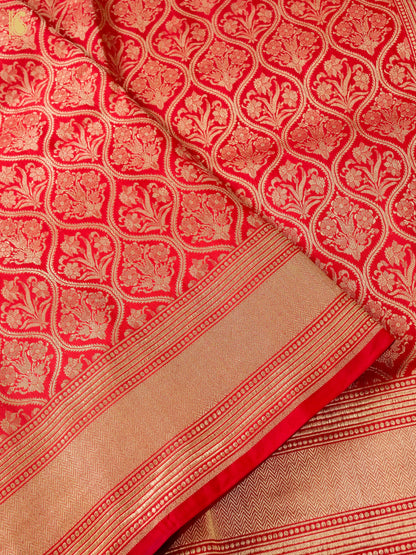 Handwoven Banarasi Zari Tanchoi Silk Saree in Red