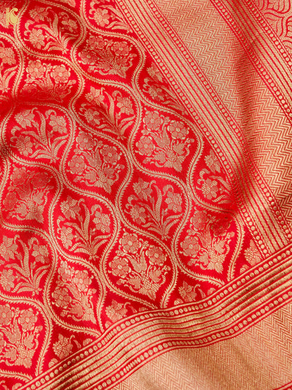 Handwoven Banarasi Zari Tanchoi Silk Saree in Red