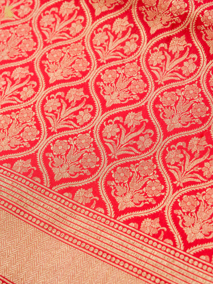 Handwoven Banarasi Zari Tanchoi Silk Saree in Red