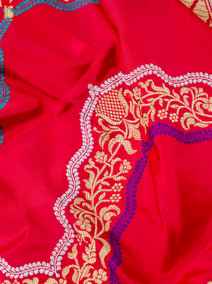 Handwoven Banarasi Silk Kadwa Zig Zag Saree in Red