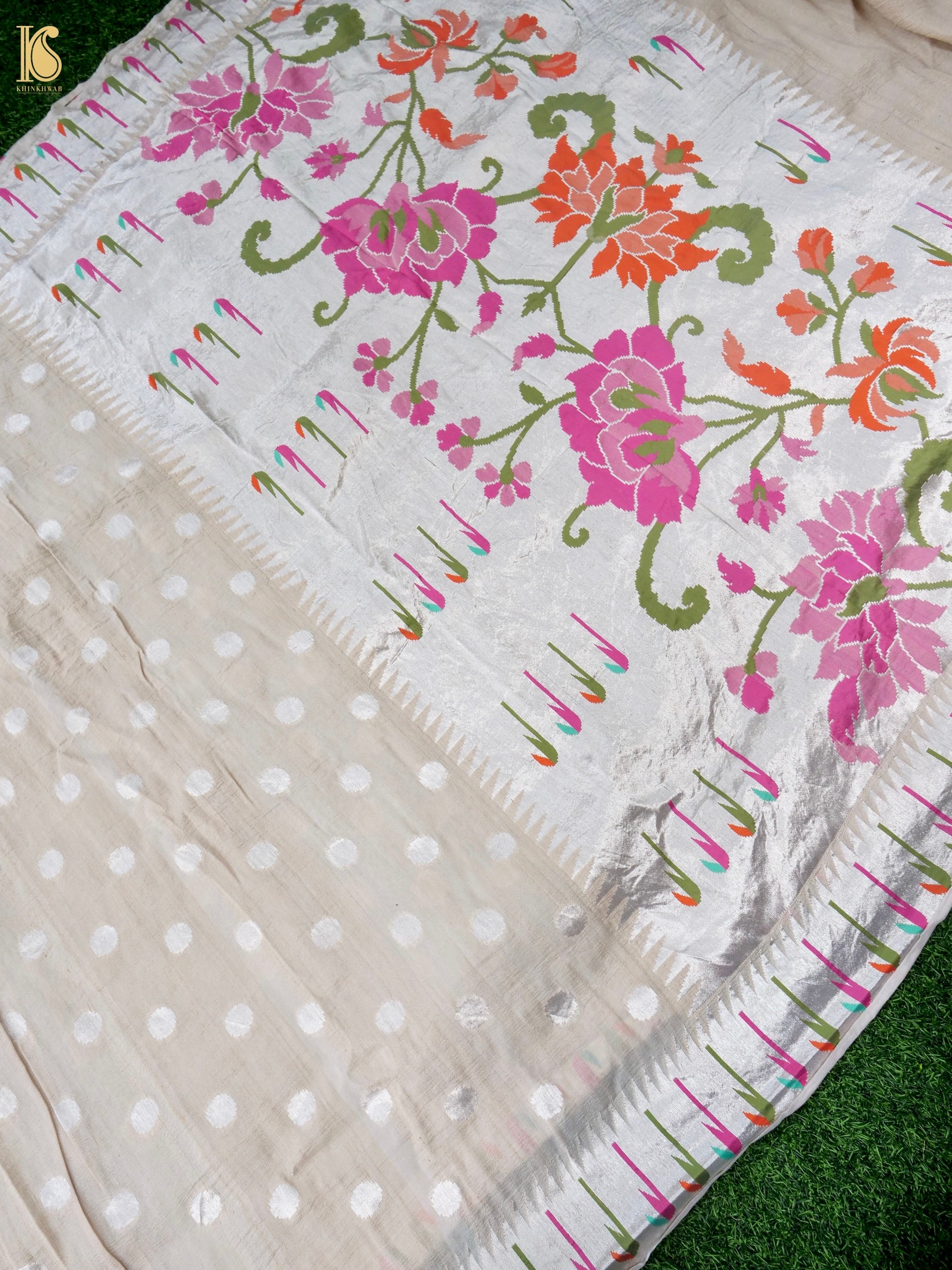 Handwoven Banarasi Tussar Silk Muniya Saree in Beige