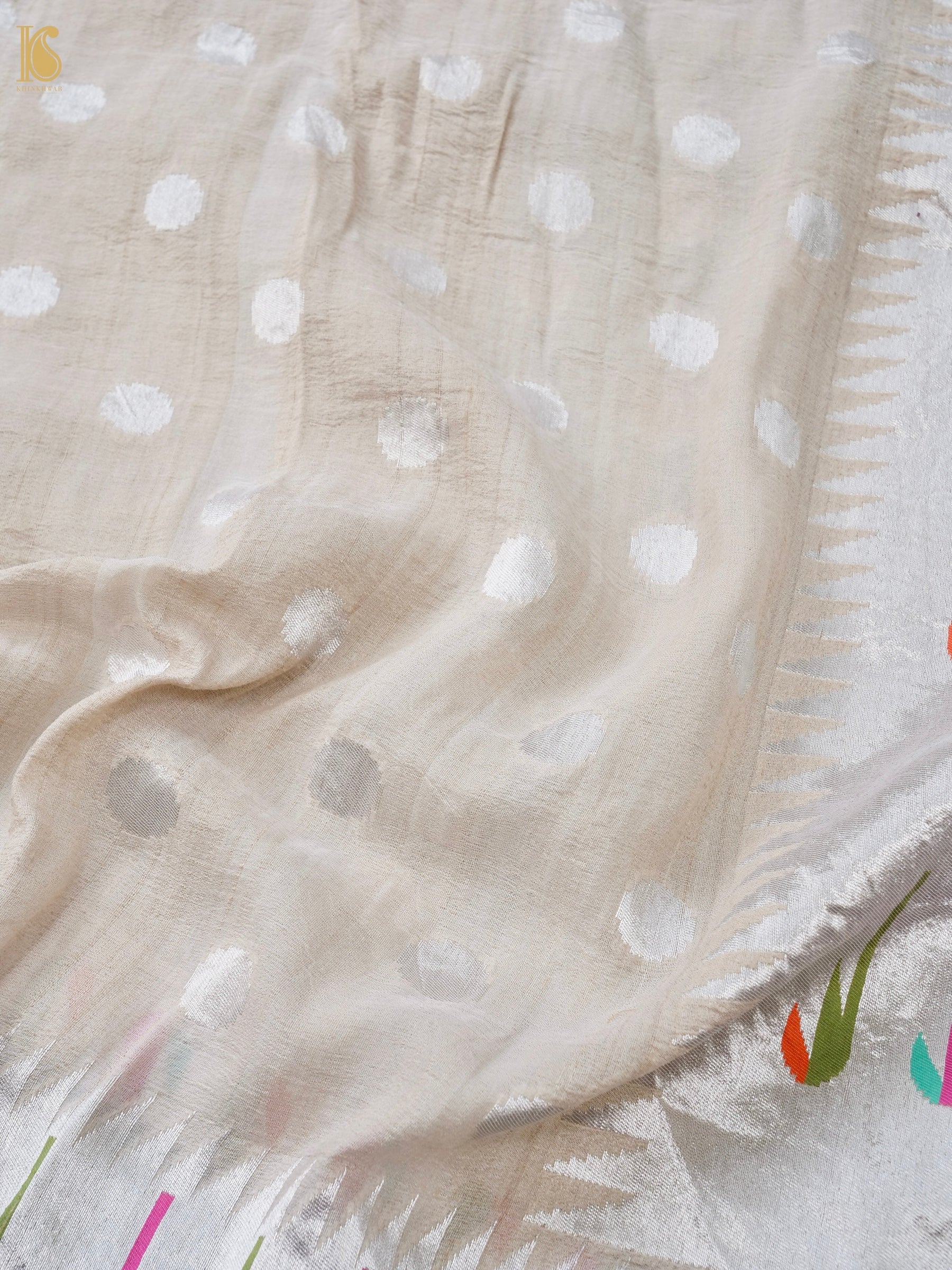 Handwoven Banarasi Tussar Silk Muniya Saree in Beige