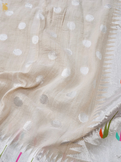 Handwoven Banarasi Tussar Silk Muniya Saree in Beige