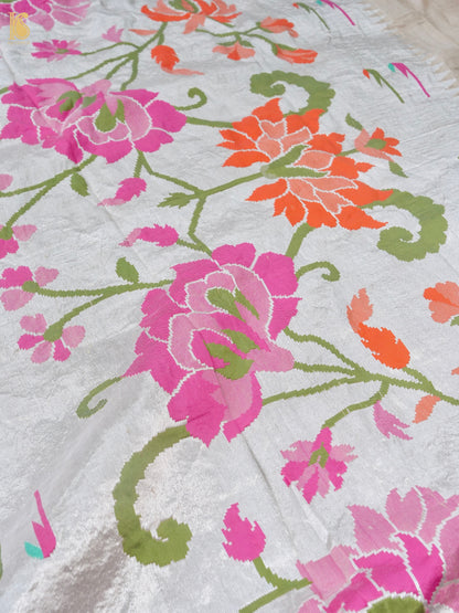 Handwoven Banarasi Tussar Silk Muniya Saree in Beige