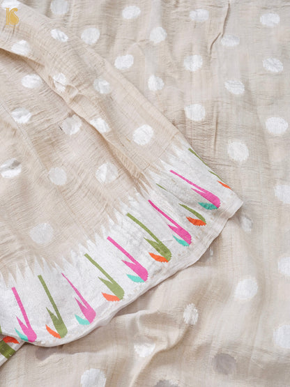 Handwoven Banarasi Tussar Silk Muniya Saree in Beige