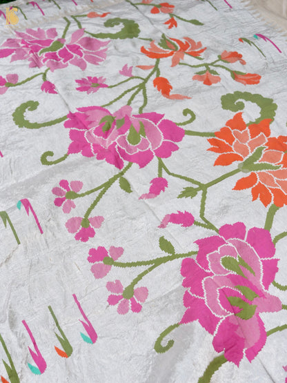 Handwoven Banarasi Tussar Silk Muniya Saree in Beige