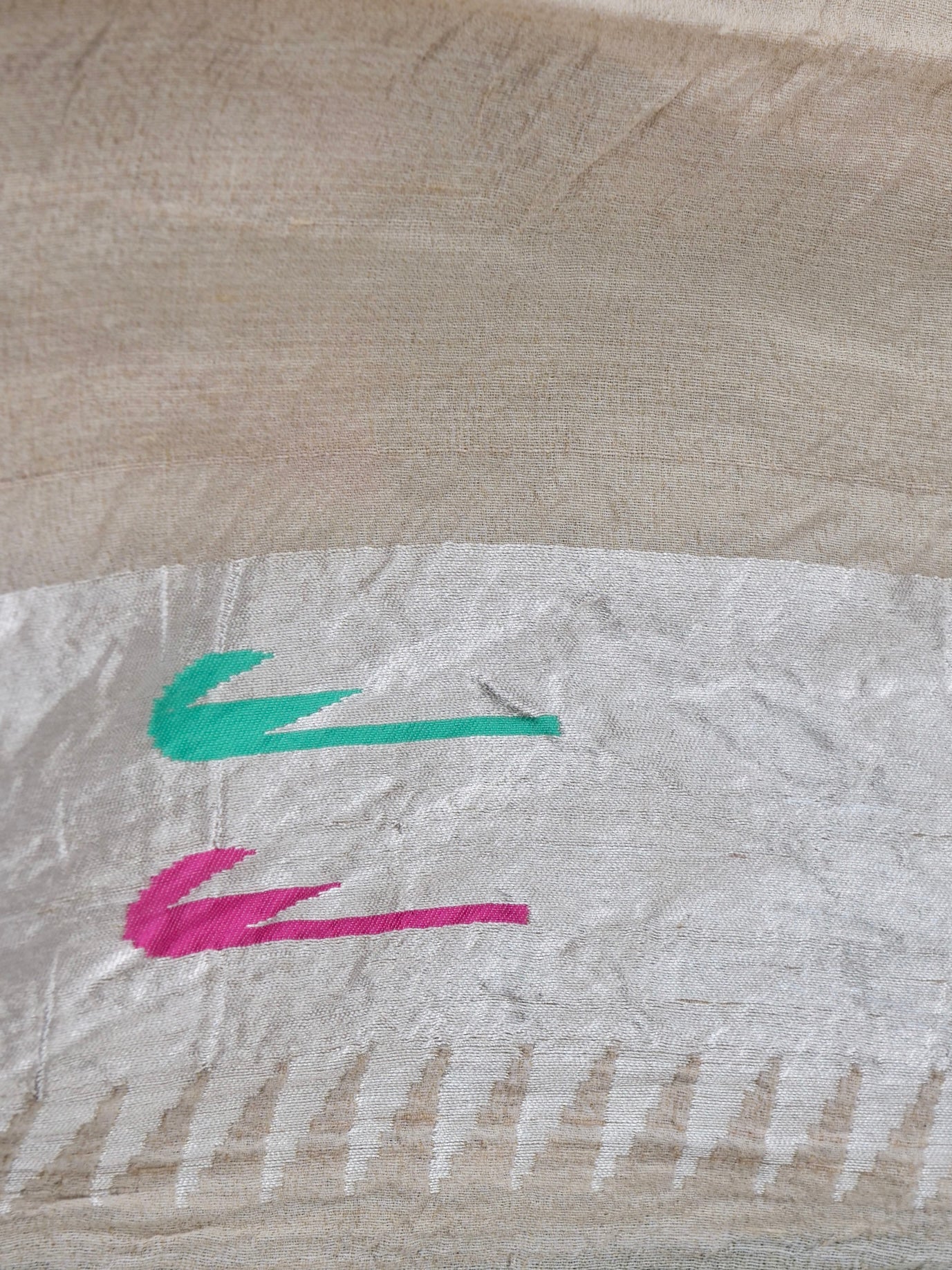 Handwoven Banarasi Tussar Silk Muniya Saree in Beige