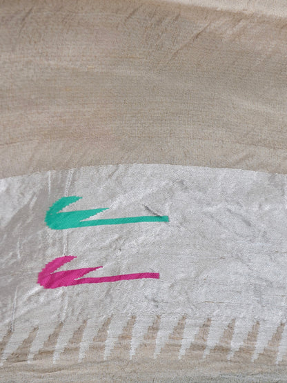 Handwoven Banarasi Tussar Silk Muniya Saree in Beige