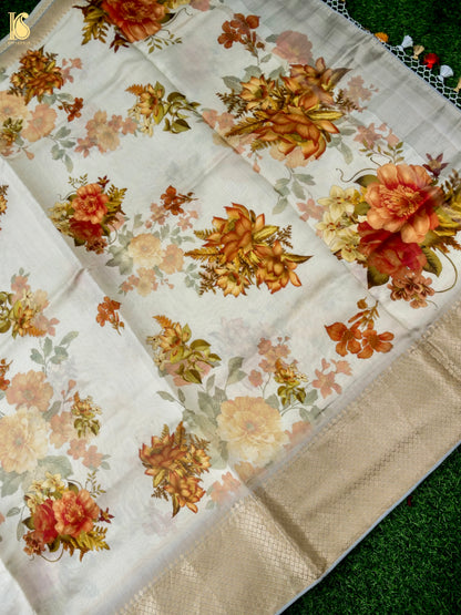 Beige Organza Silk Print Saree