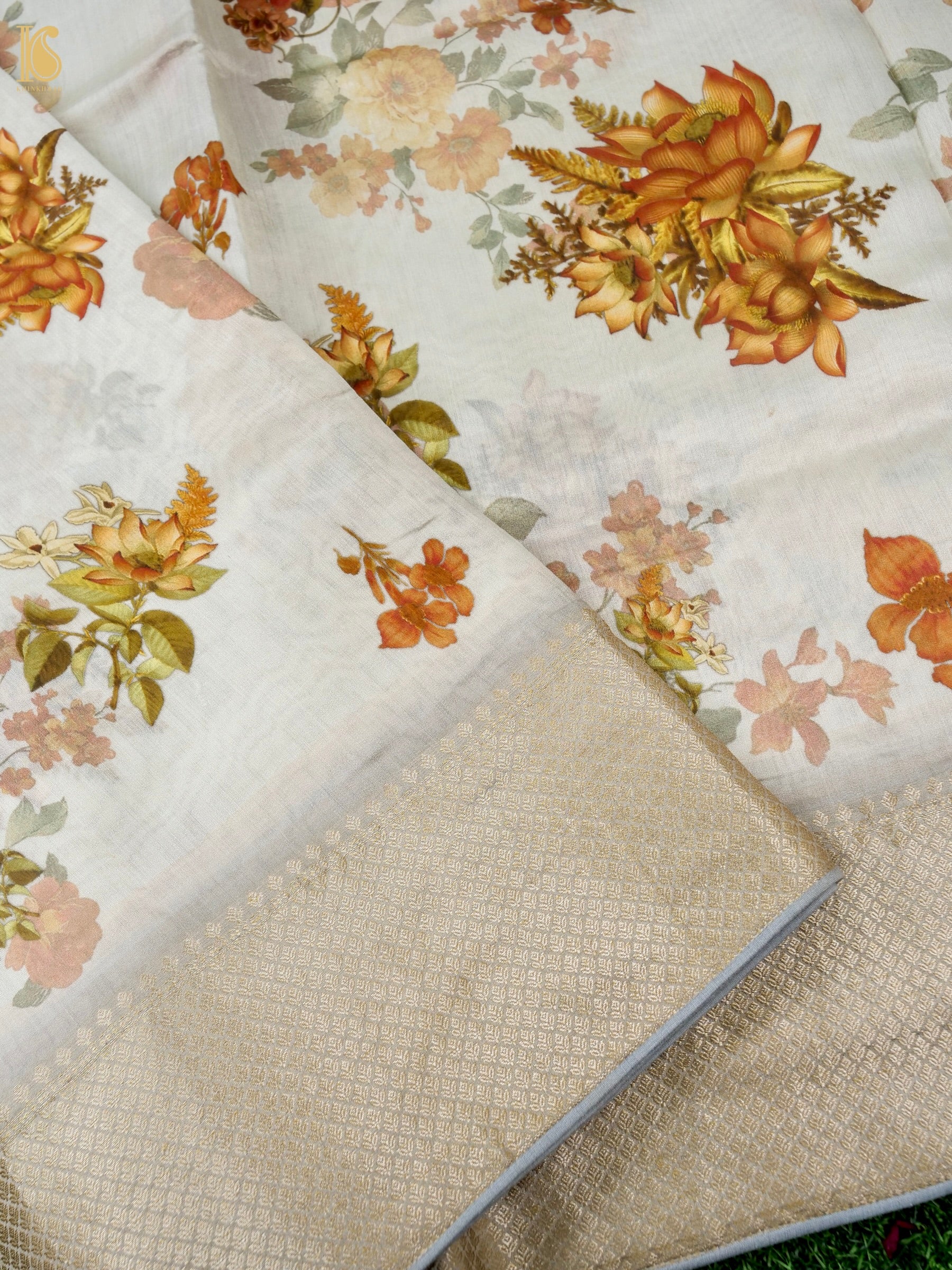 Beige Organza Silk Print Saree