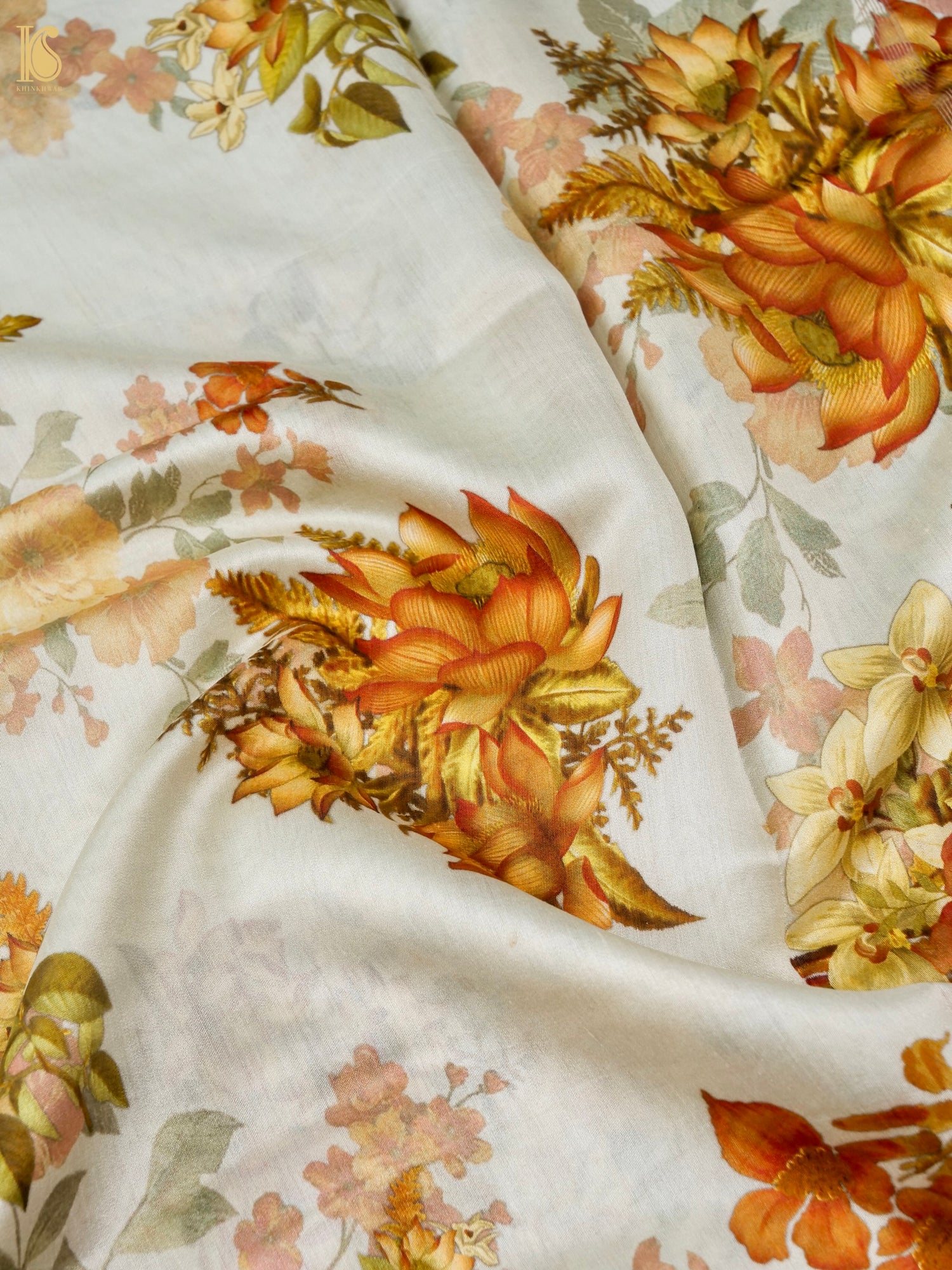 Beige Organza Silk Print Saree