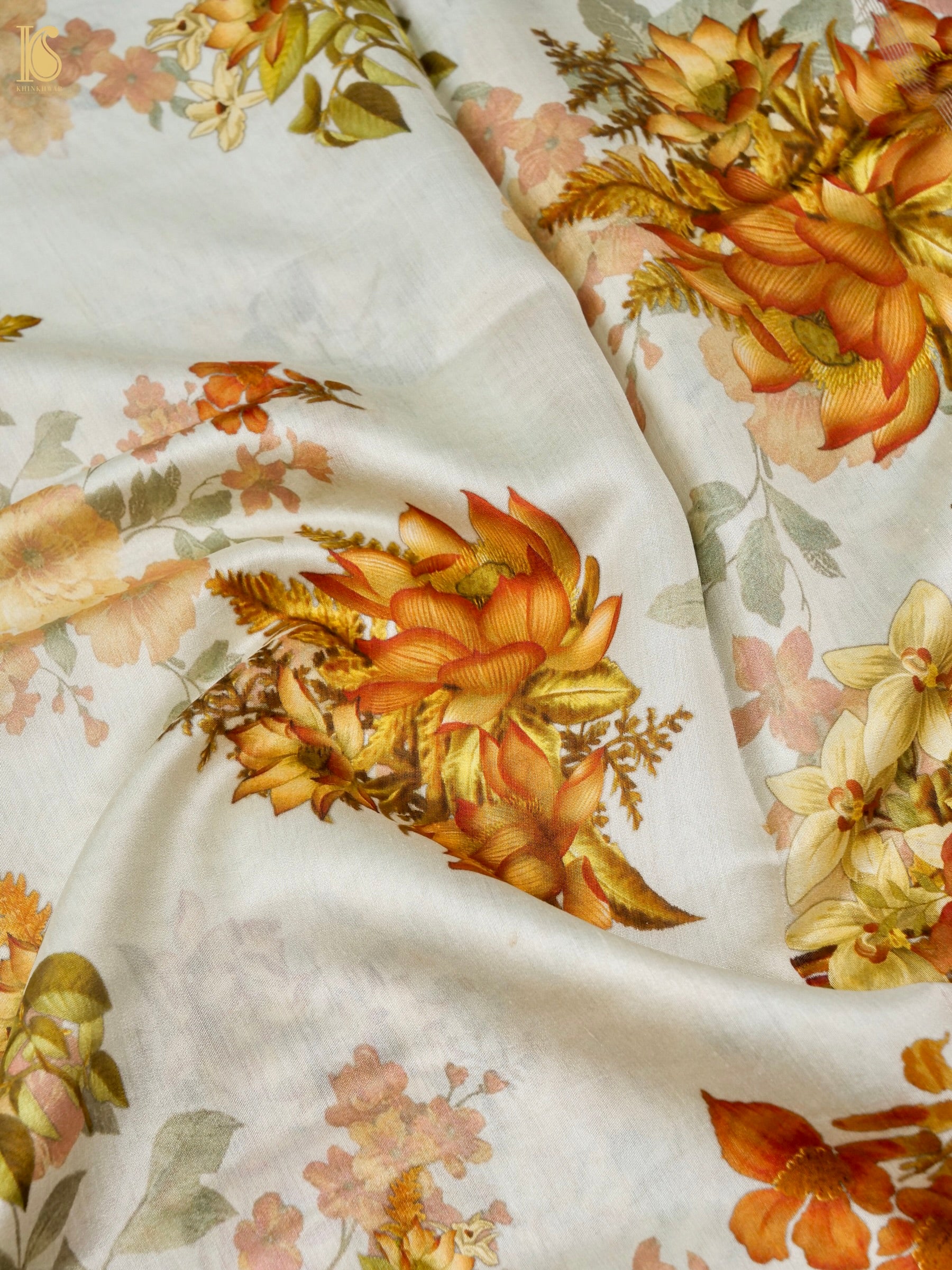 Beige Organza Silk Print Saree