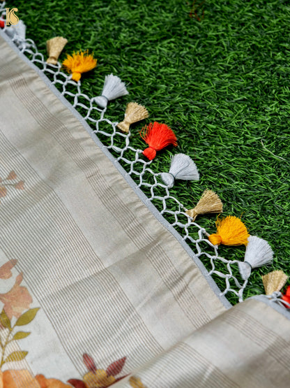 Beige Organza Silk Print Saree