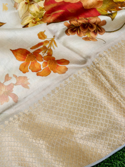 Beige Organza Silk Print Saree