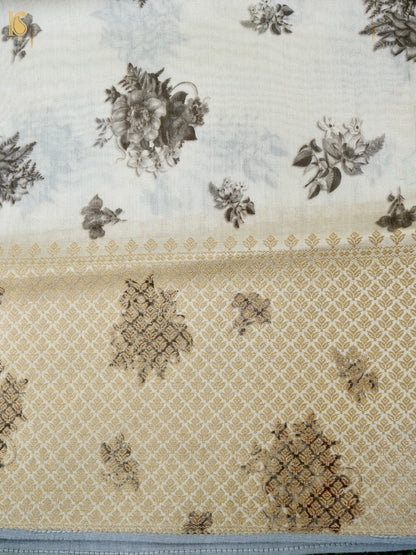 Beige Organza Silk Print Saree