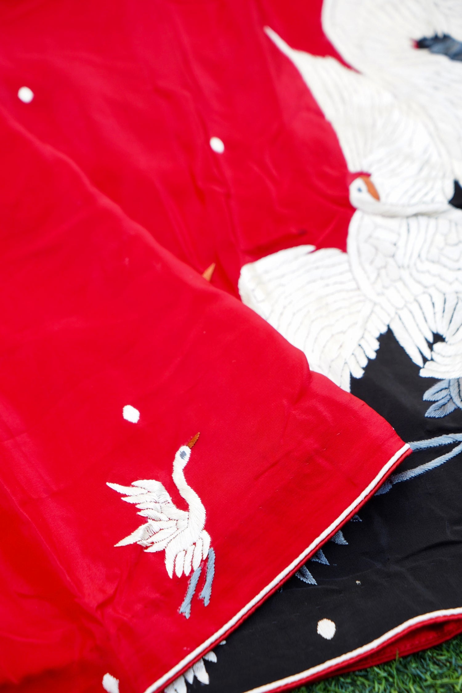 Handcrafted Parsi Gara Pure Crepe Saree in Red &amp; Black - Khinkhwab