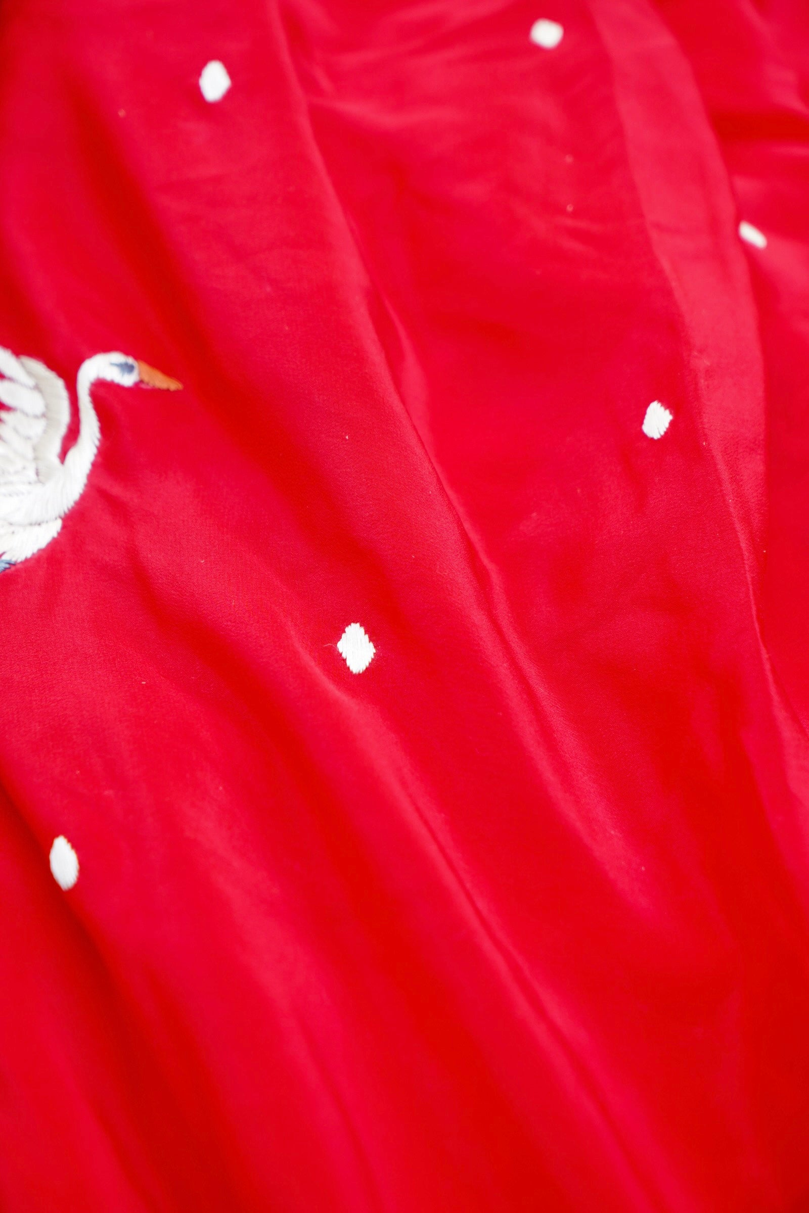 Handcrafted Parsi Gara Pure Crepe Saree in Red &amp; Black - Khinkhwab