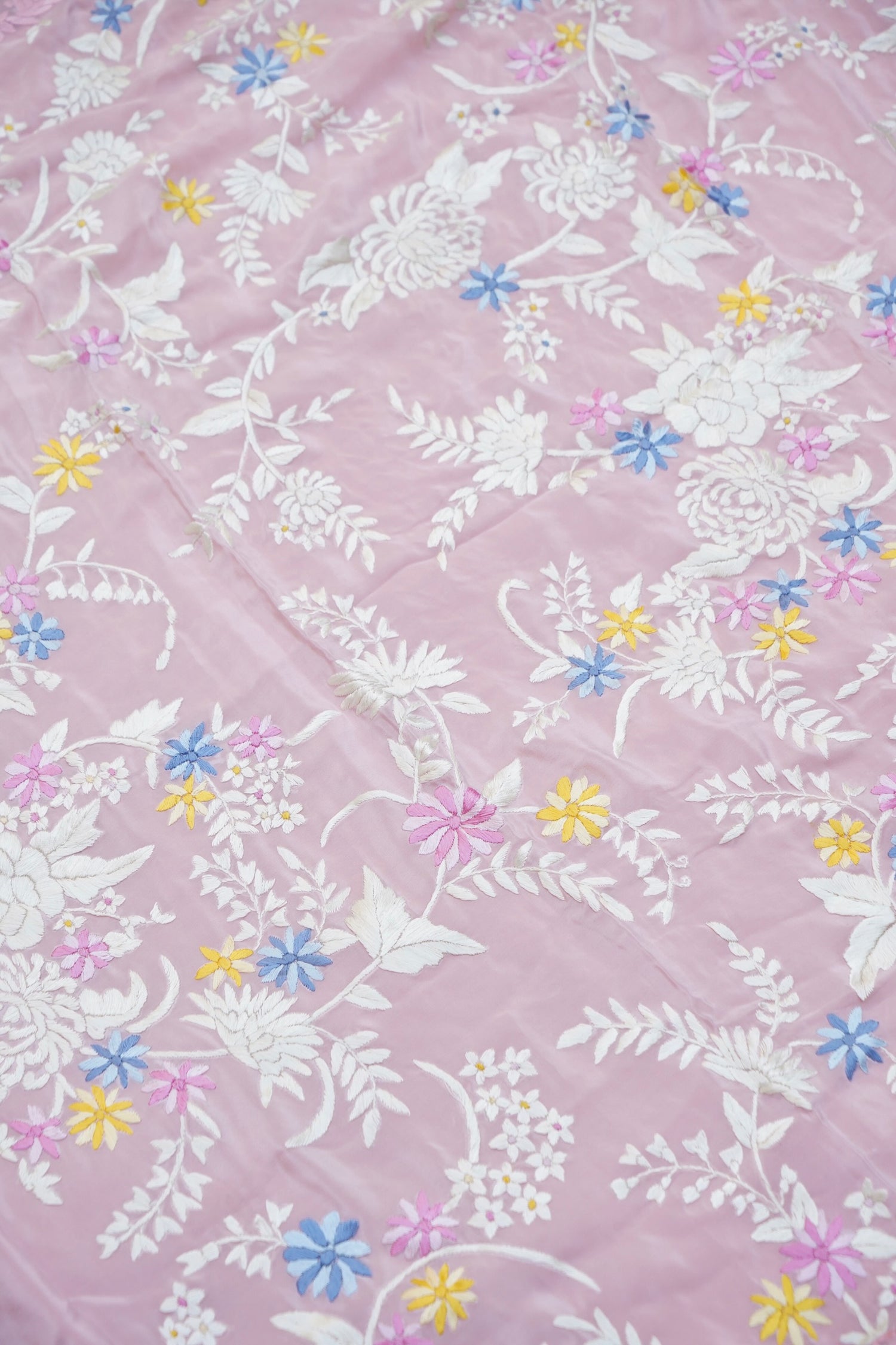 Handcrafted Parsi Gara Pure Crepe Saree in Blush Pink - Khinkhwab