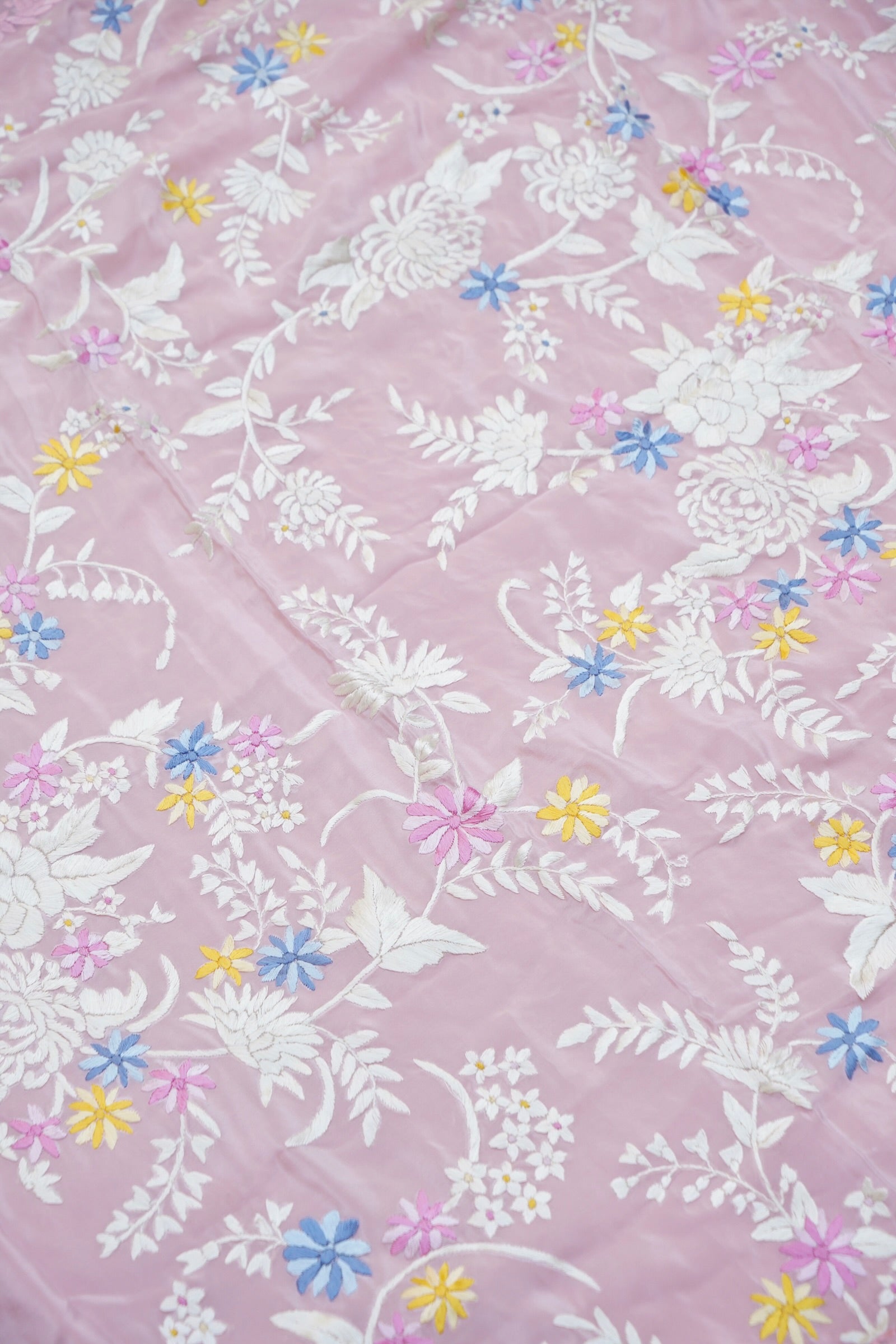 Handcrafted Parsi Gara Pure Crepe Saree in Blush Pink - Khinkhwab