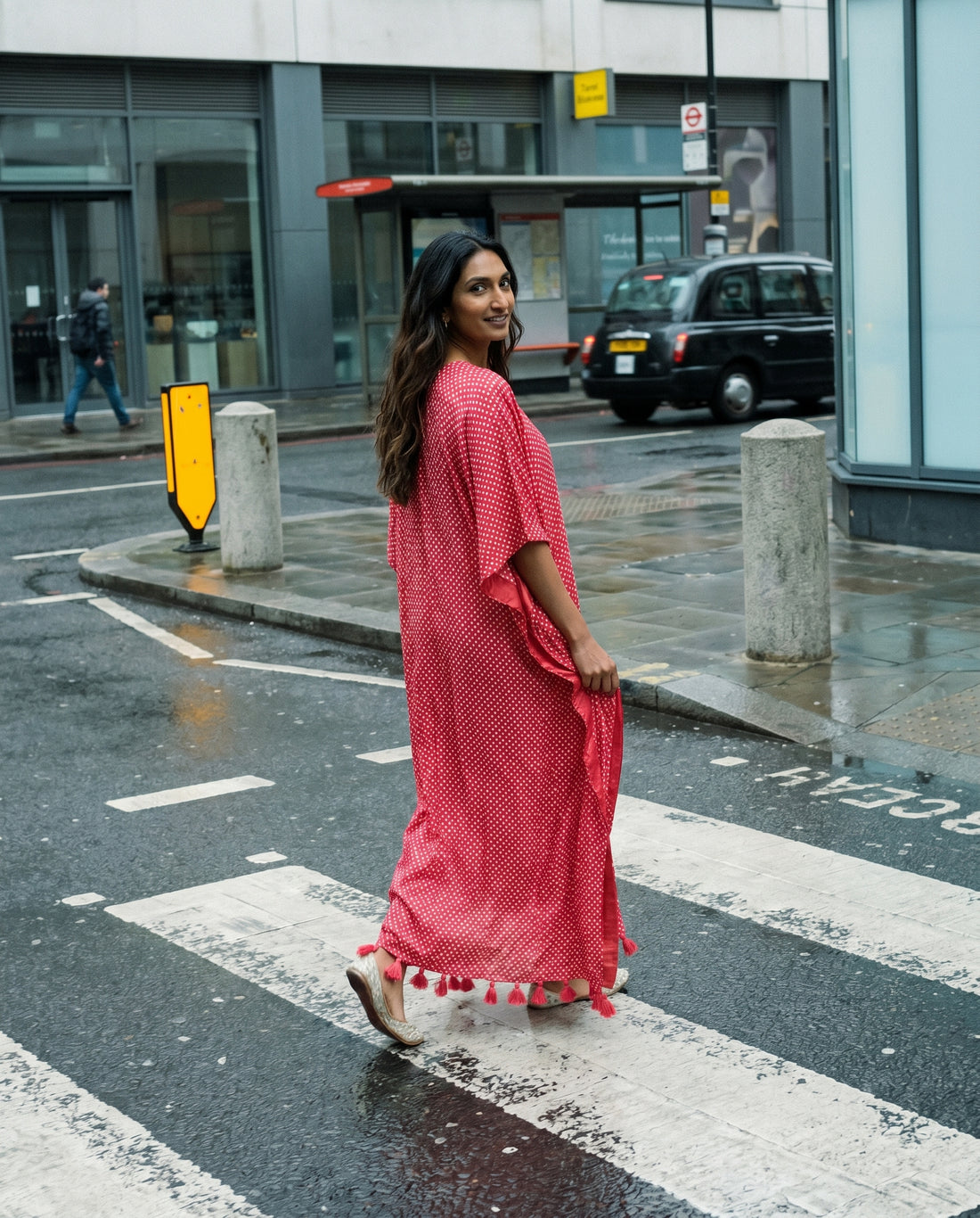 Gajji Silk Bandhani Stitched Kaftan in Rose Pink